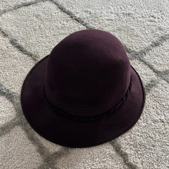 Brixton hat Wool Cloche bucket hat purple button front small / 7 - Picture 9 of 10
